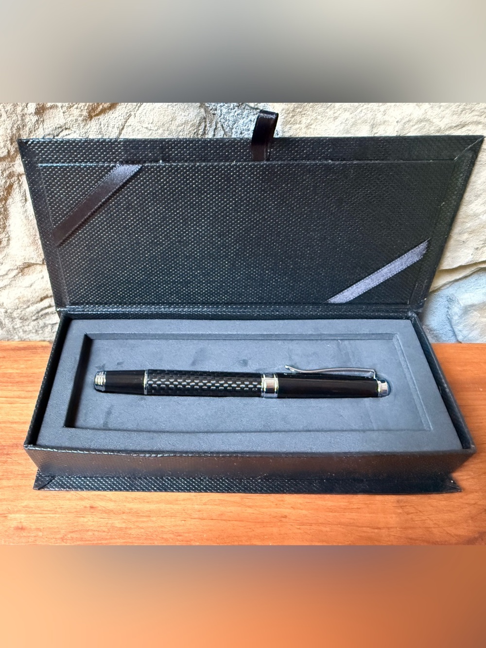 BMW Black Carbon Fiber Rollerball Pen in Presentation Gift Box